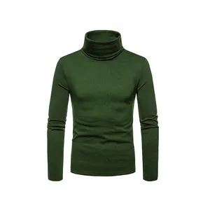 Maglione a dolcevita uomo slim fit verde militare, dettaglio della trama e del collo