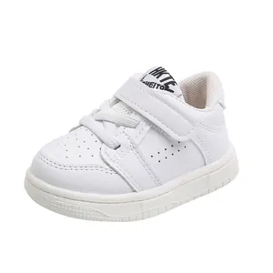 White toddler walking shoes with soft non-slip sole for babies aged 0-3 years