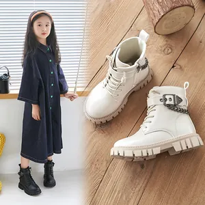 Kinder Britischer Stil Martin Stiefel Herbst Winter Warm PU Leder Rutschfest Kurzstiefel Mit Seitlichem Reißverschluss