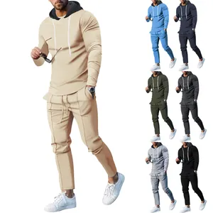 Heren Casual Sportpak Polyester Hoodie En Slim Fit Lange Broek Top En Bottom Set Voor Lente Herfst