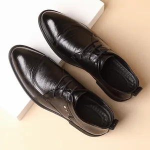 Zapatos de Cuero Formales para Hombre Punta Estrecha con Cordones Estilo Británico Cuero Reciclado Suela de Caucho Antideslizante Zapatos Oxford