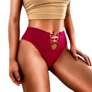 Perizoma bordeaux senza cuciture a vita alta con un elegante design stringato sul davanti