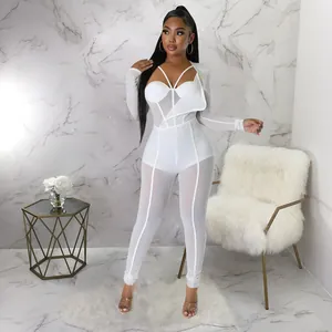Combinaison sexy en maille transparente blanche femme tenue de soirée et club