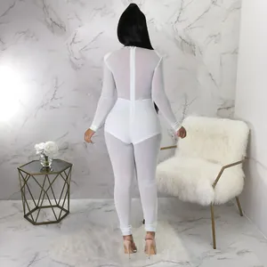 Combinaison sexy blanche en maille à manches longues avec détail du dos pour club