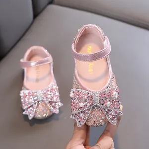 Elegante sprankelende roze prinsessen mary jane schoenen voor meisjes met een grote strik