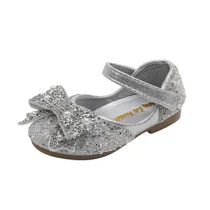 Zilveren sprankelende prinsessenschoenen voor meisjes met decoratieve strasstrik voor dansen