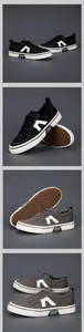 Detailed multi-angle views of SHANBU men's casual canvas sneakers in black and grey