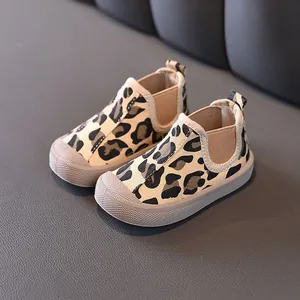 Classic leopard print canvas toddler boots for boys, warm mid-top autumn winter shoes