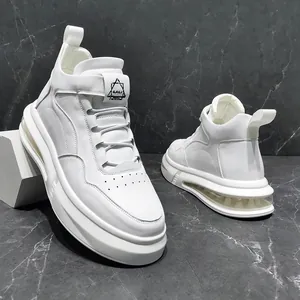 Stylish white high-top men's sneakers with air cushion sole and velcro strap detail