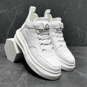 Side view detail of men's white fashion high-top sneakers with air cushion sole