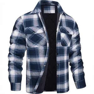 Veste matelassée décontractée pour homme à carreaux bleu et blanc avec col à revers