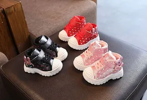 Winter children's padded boots featuring warm fleece lining and cute sequin bunny ears