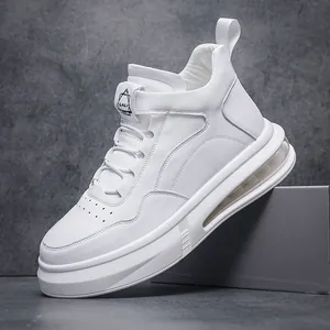 Men's Fashion Casual Sneakers Microfiber Leather Air Cushion Board Shoes Trendy Low Top Lace-up Walking Shoes For Daily Outdoor