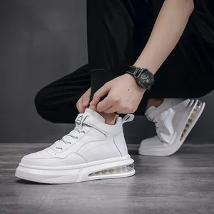 Stylish men's white high-top casual sneakers featuring a comfortable air cushion sole