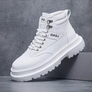 Heren High-Top Skateschoenen Britse Stijl Dikke Zool Hoogteverhogend Motorlaarzen Microvezel Leer Casual Mode Sneakers