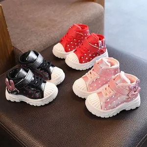 Warm winter fleece-lined children's boots for girls with cute rabbit ear design