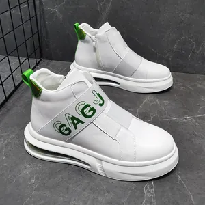 White high-top men's slip-on sneakers with GAGJ elastic strap and green accents