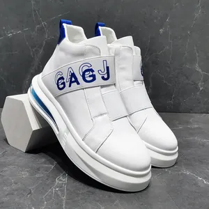 Stylish white high-top men's sneakers with blue GAGJ elastic strap and air cushion sole.