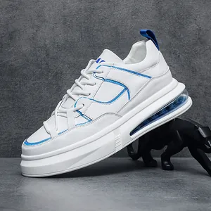 Zapatillas de Deporte a la Moda con Cojín de Aire para Hombre Suela Gruesa Cuero de Microfibra Zapatos Casuales Transpirables