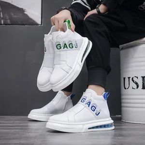 Modern white high-top men's casual sneakers with elastic GAGJ straps and air cushion sole