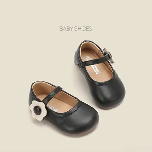 Toddler Girls Korean Style Mary Jane Princess Shoes Microfiber Leather Flower Decoration Breathable Anti-Slip Soft Sole Baby Walking Shoes
