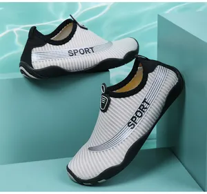 Breathable white striped water shoes with non-slip soft sole for beach and yoga