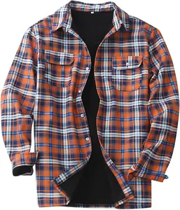 Geruite herenjas in oranje en blauw met een warme zwarte fleecevoering binnenin