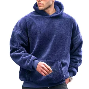 Sudadera con capucha de forro polar azul marino extragrande para hombre con bolsillo frontal