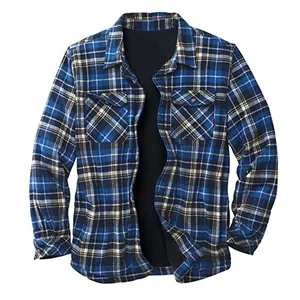 Heren Casual Geruite Jas Met Fleecevoering Revers Single Breasted Lange Mouw Warme Flanellen Overhemdjas Top
