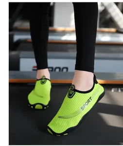 Detailed view of lime green breathable water shoes for gym fitness and yoga training