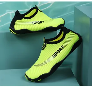 Detail view of breathable lime green water shoes for beach and swimming activities
