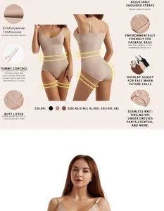 Body reductor sin costuras con control de abdomen y tirantes ajustables para mujer detalle