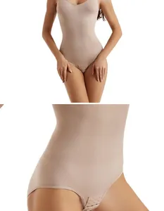 Vista detallada del body moldeador sin costuras color piel con control de cintura