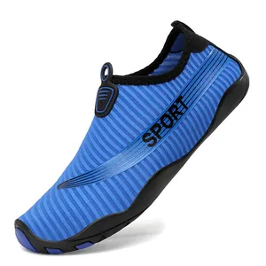 Blue striped quick-dry water shoes with non-slip rubber sole for beach and yoga fitness