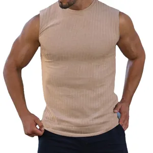 Premium men's slim fit knitted ribbed sleeveless tank top for fitness and bodybuilding.