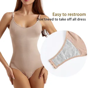Beige naadloze shapewear bodysuit met buikcontrole en handig open kruis ontwerp