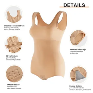 Detail view of seamless shapewear showing widened straps and breathable cotton gusset