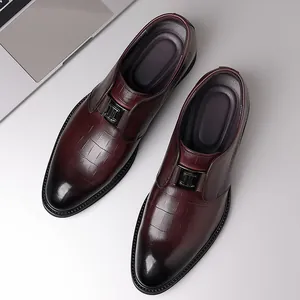 Heren Zakelijke Formele Leren Schoenen Krokodillenpatroon Spitse Neus Britse Stijl Slip-On Geklede Schoenen Voor Bruiloft Kantoor