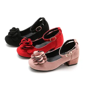 Elegante Mary Jane Schuhe für Mädchen mit Blumenapplikation in Schwarz, Rot und Rosa