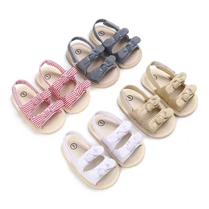 Baby First Walker Shoes Canvas Summer Breathable Bowknot Soft Sole Sandals Hook and Loop Infant Toddler Girls Leisure Shoes