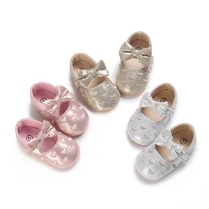 Baby Mädchen Prinzessin Lauflernschuhe Weiche Gummisohle Glitzer Segeltuch Herz Schleife Kleinkind Mary Jane Schuhe