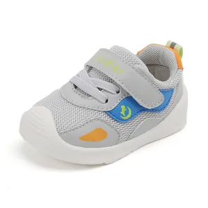 Breathable grey mesh toddler functional shoes with non-slip soft sole for kids