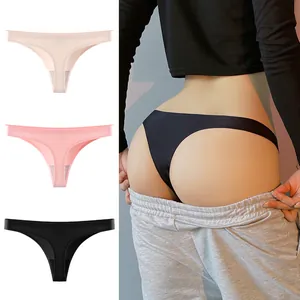 String Sans Couture en Soie Glacée pour Femme Taille Basse Sportif Fitness Invisible Sexy Respirant Doux Sous-Vêtements