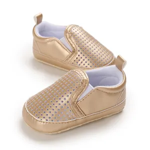 Golden breathable baby pre-walker shoes with perforated design for 0-1 year old infants