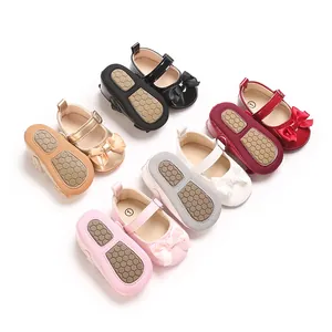 Collection of colorful baby girl bow princess walking shoes with non-slip soles