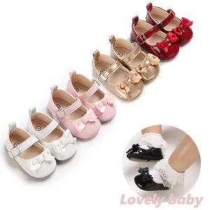 Multi-color baby girl bowknot princess shoes with a detail view of black style