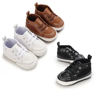 Infant Baby Boys Girls First Walker Shoes Artificial PU Leather Soft Sole Anti-Slip Sporty Casual Prewalker Crib Shoes