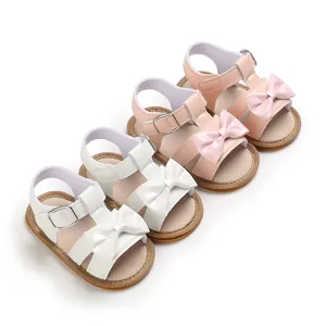 Baby Girls Summer Bow Knot Walking Sandals Soft Sole Anti-Slip PU Princess Style Toddler Infant First Walker Shoes