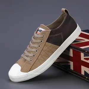Baskets décontractées en toile pour hommes avec patchwork marron et semelle blanche