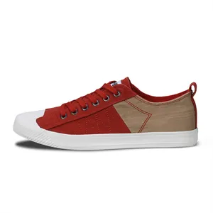 Baskets classiques en toile rouge et beige avec semelle en caoutchouc vulcanisé pour hommes